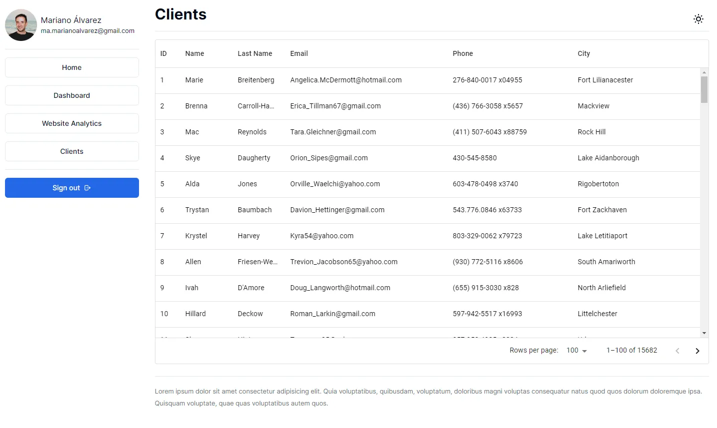 Screenshot: Clients page